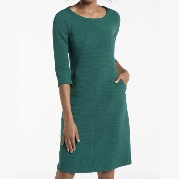 Boden Women’s Hannah Jersey Green dress Size 10P Round Neck 3/4 Sleeves Cotton - Picture 1 of 10